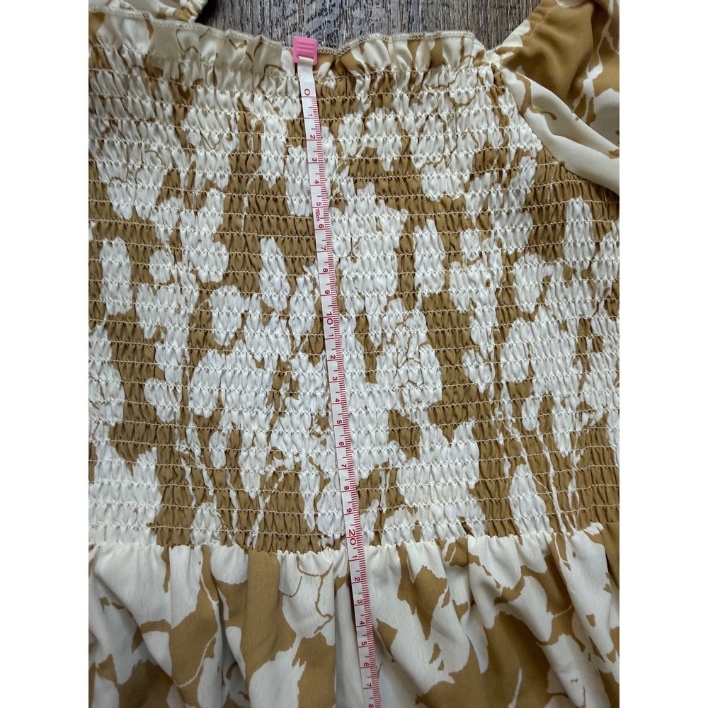 Mango MNG Floral Smocked Puff Sleeve Mini Dress Mustard Yellow White Size S - Picture 4 of 7